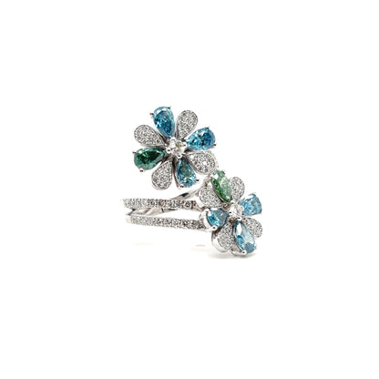 Blue & White Diamond Floral Ring