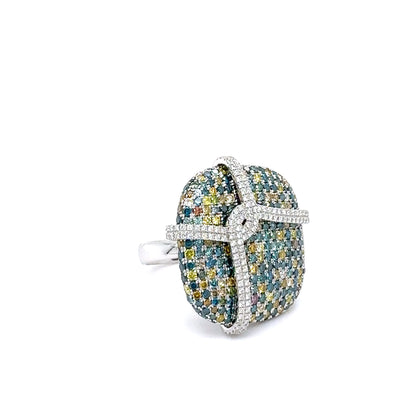 Blue & Yellow Diamond Square Cocktail Ring