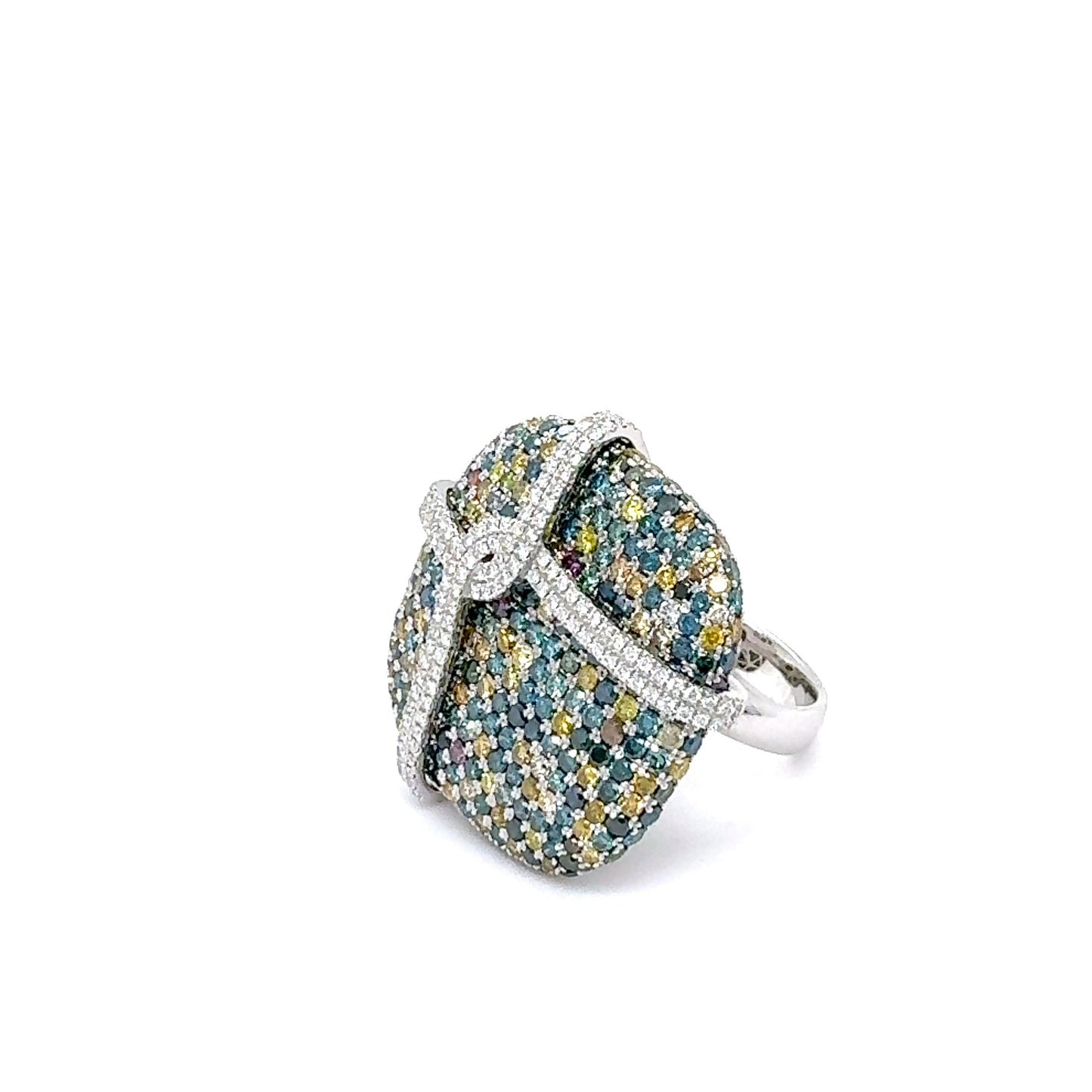 Blue & Yellow Diamond Square Cocktail Ring