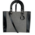 Christian Dior Large Lady Black Patent Leather Canvas Hand Bag