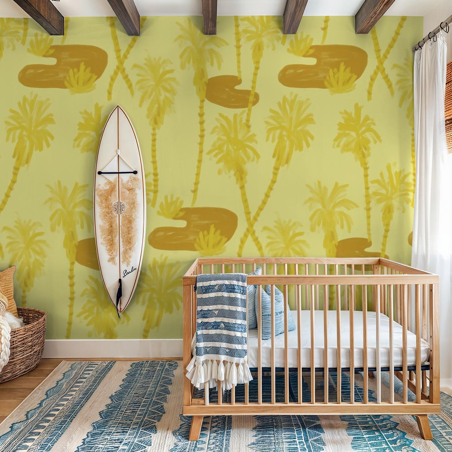 Palm Oasis Wallpaper, lemon yellow