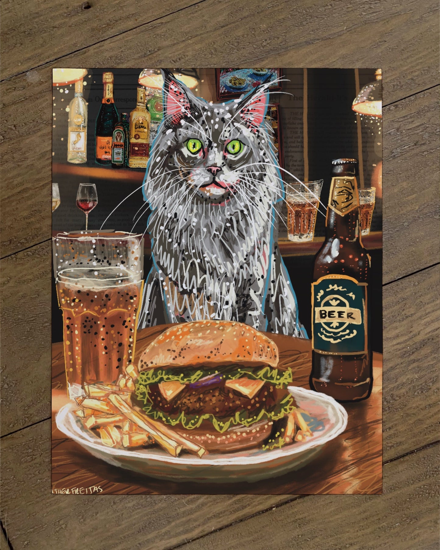 Long Hair Grey Cat - Build Your Pet Portrait Paper Print