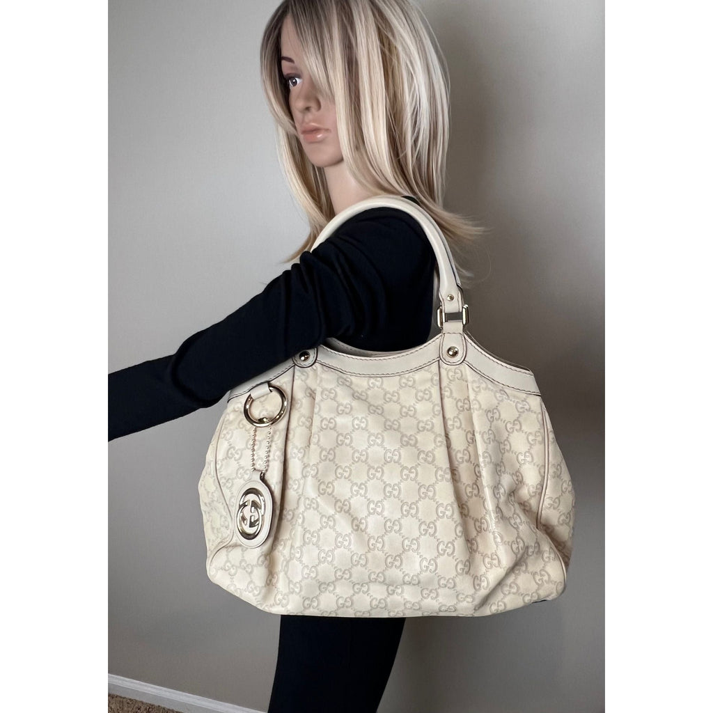 Gucci Sukey Medium Guccissima Leather Mystic White Tote