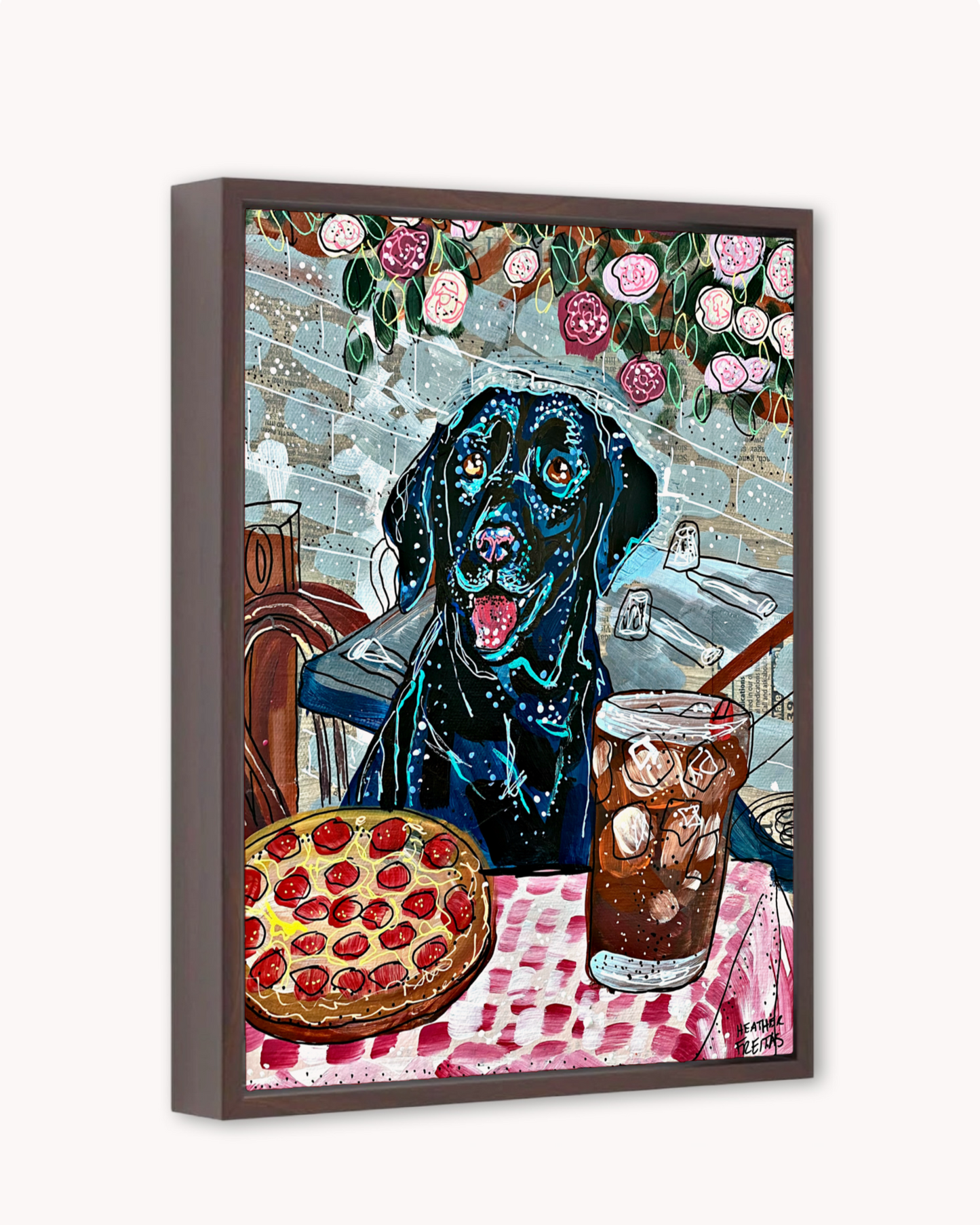 Black Labrador At Pizza Restaurant Print