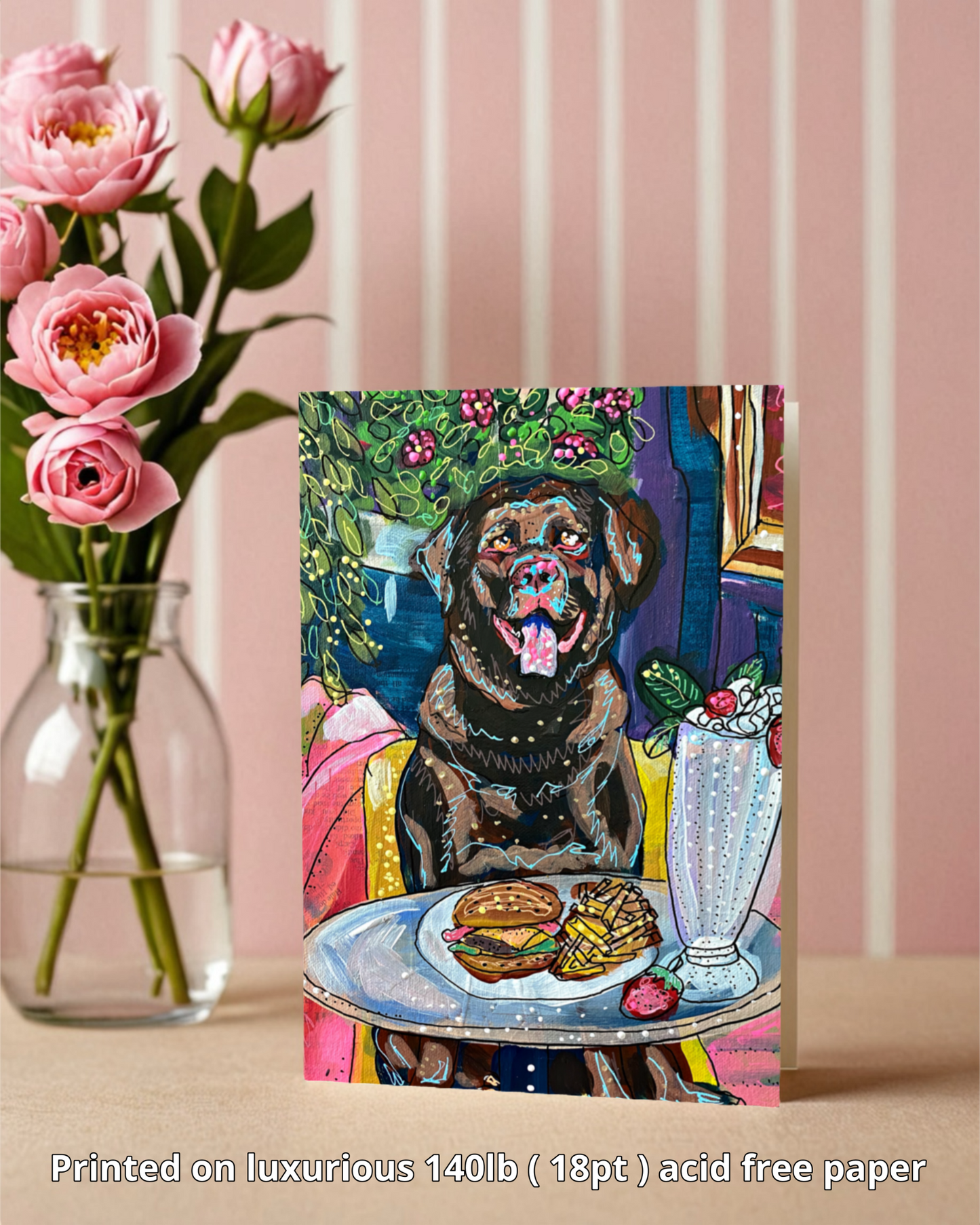 Chocolate Lab Dining - Greeting Card / Fine Art Print