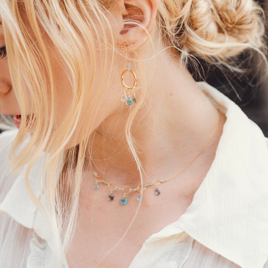 The Boho Mini Earring - Aquamarine and Iolite