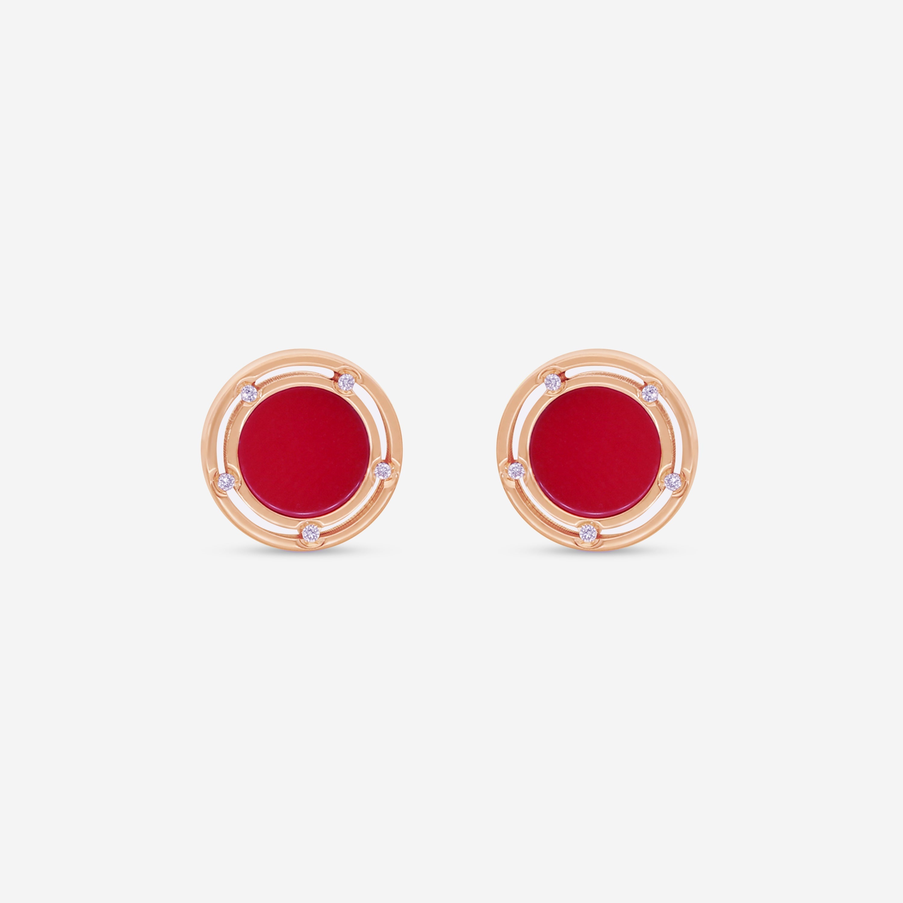 Damiani D. Side 18K Rose & White Gold Diamond & Red Stone Stud Earrings 20086728
