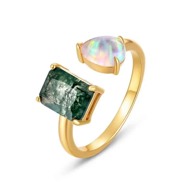L’Anneau Étoilé Moss Agate & Opal Glow Ring