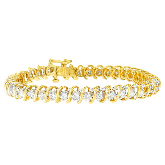 18K Yellow Gold 4.0 Cttw Round-Cut Diamond S-Link 7" Inch Tennis Bracelet (I-J Color, SI1-SI2 Clarity)