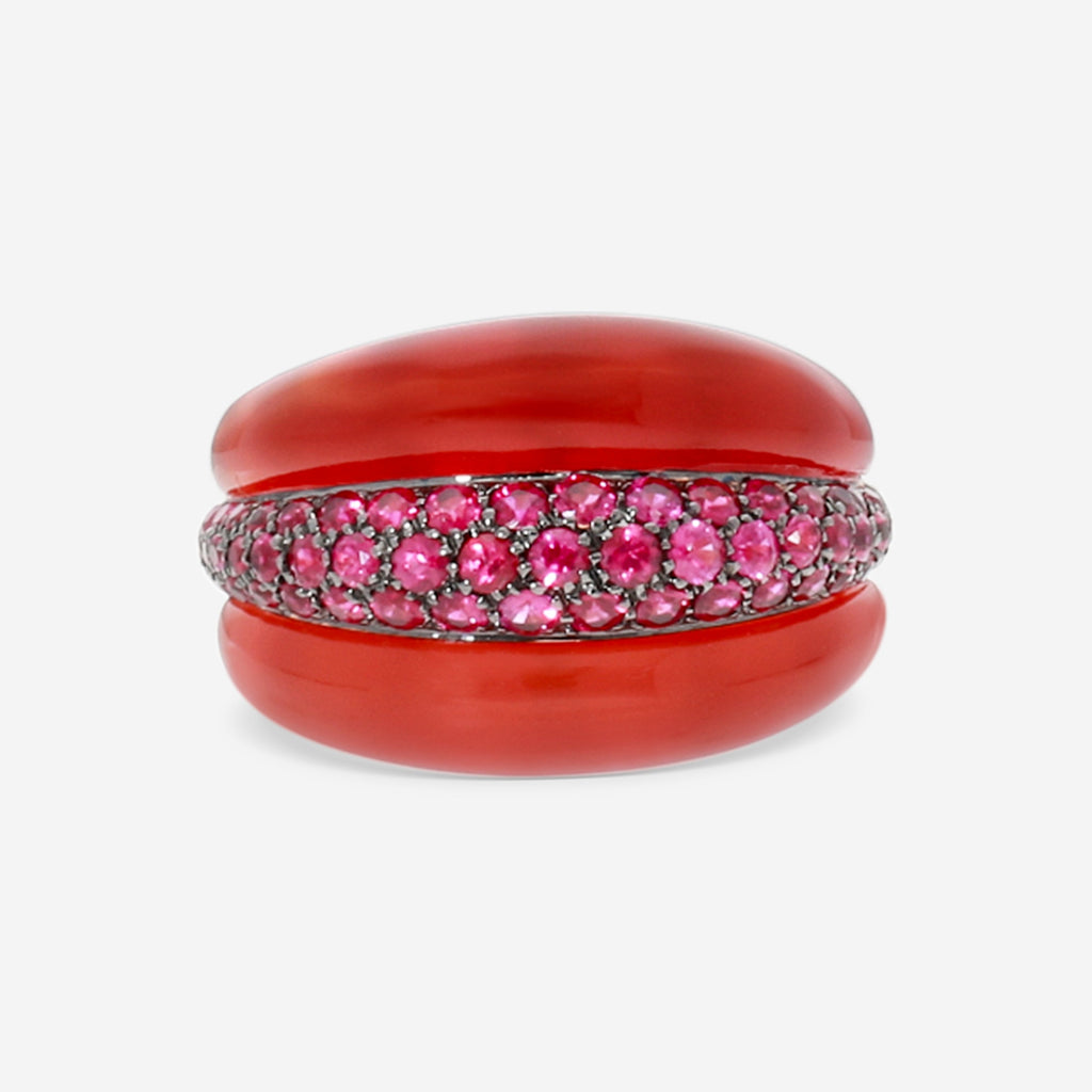 Damiani 18K Rose Gold Carnelian & Ruby Statement Band Ring Sz. 720037238