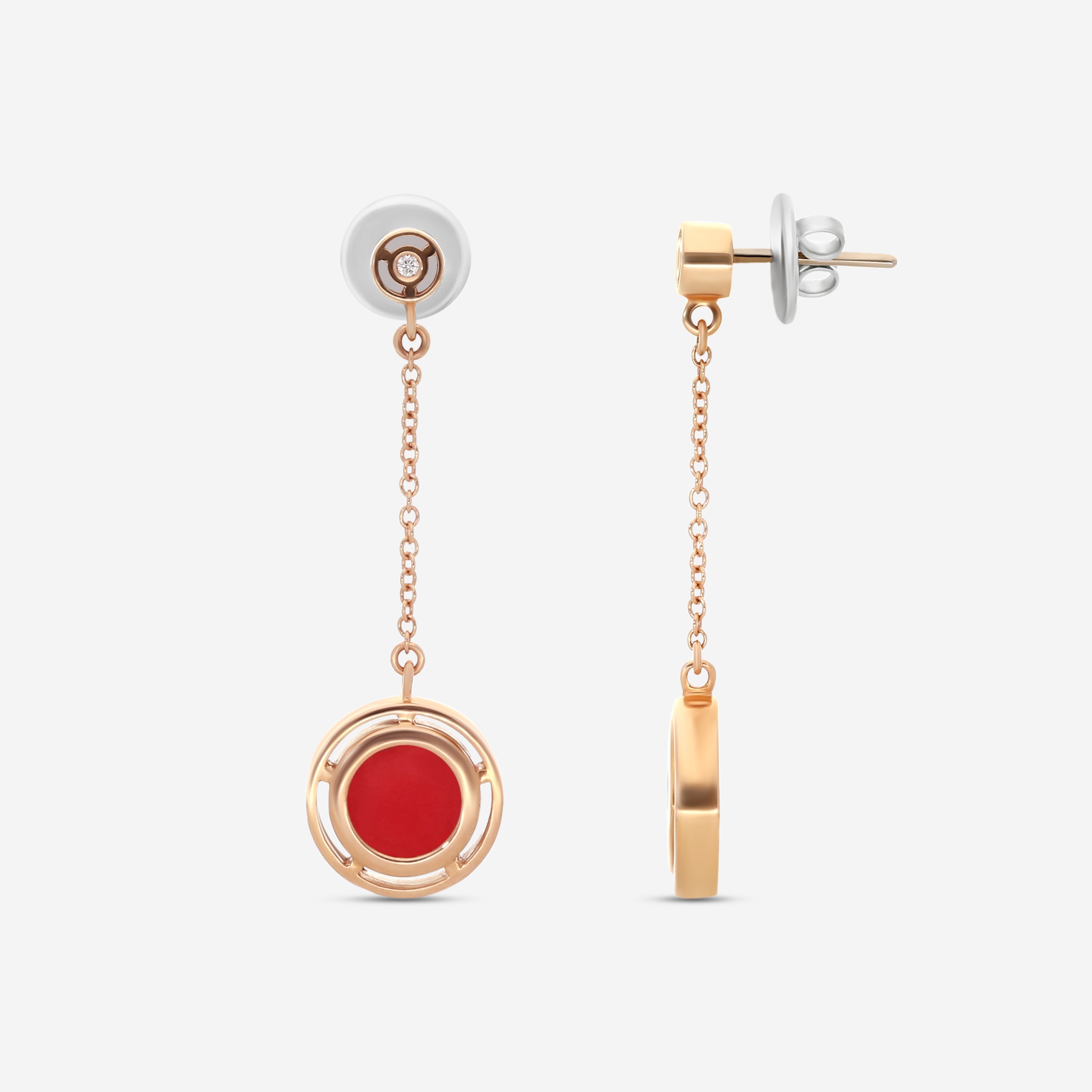 Damiani D. Side18K Rose Gold Diamond & Red Stone Drop Earrings 20086729