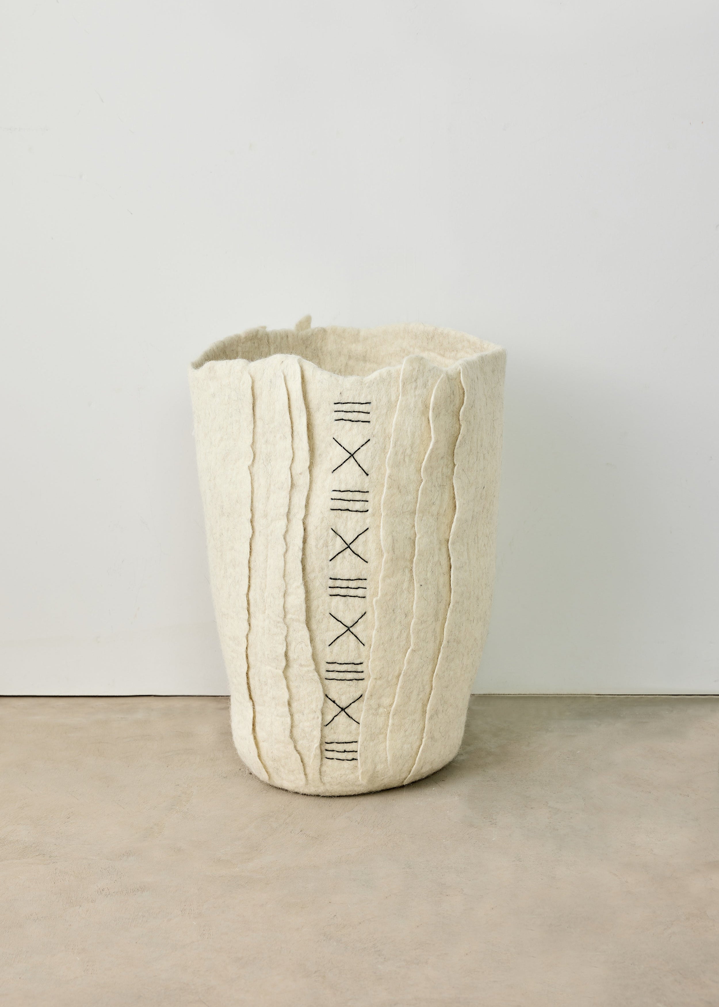 Zulu Hand-Felted Ivory Wool Floor Vase