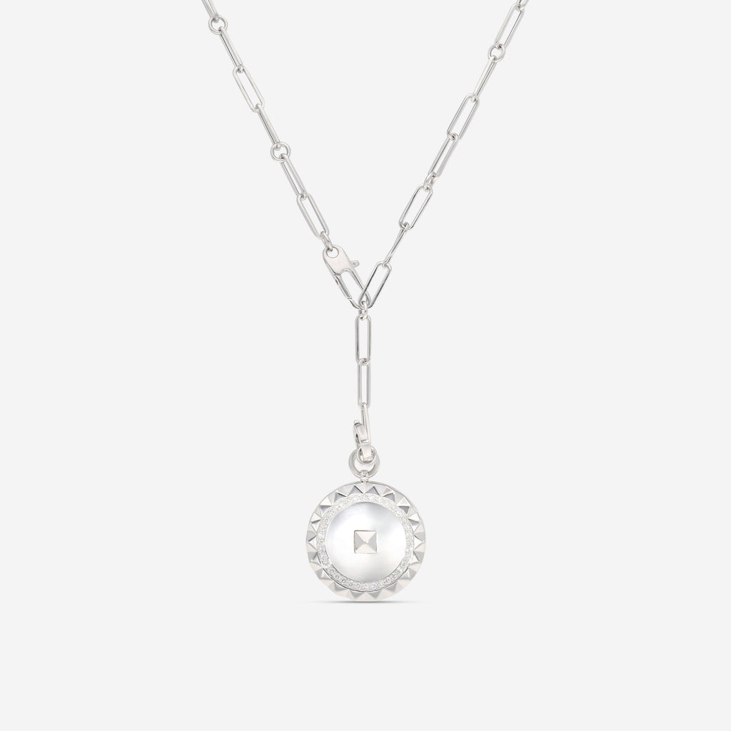 Roberto Coin Obelisco 18K White Gold Diamond Medallion Pendant Necklace 8883121AW19X