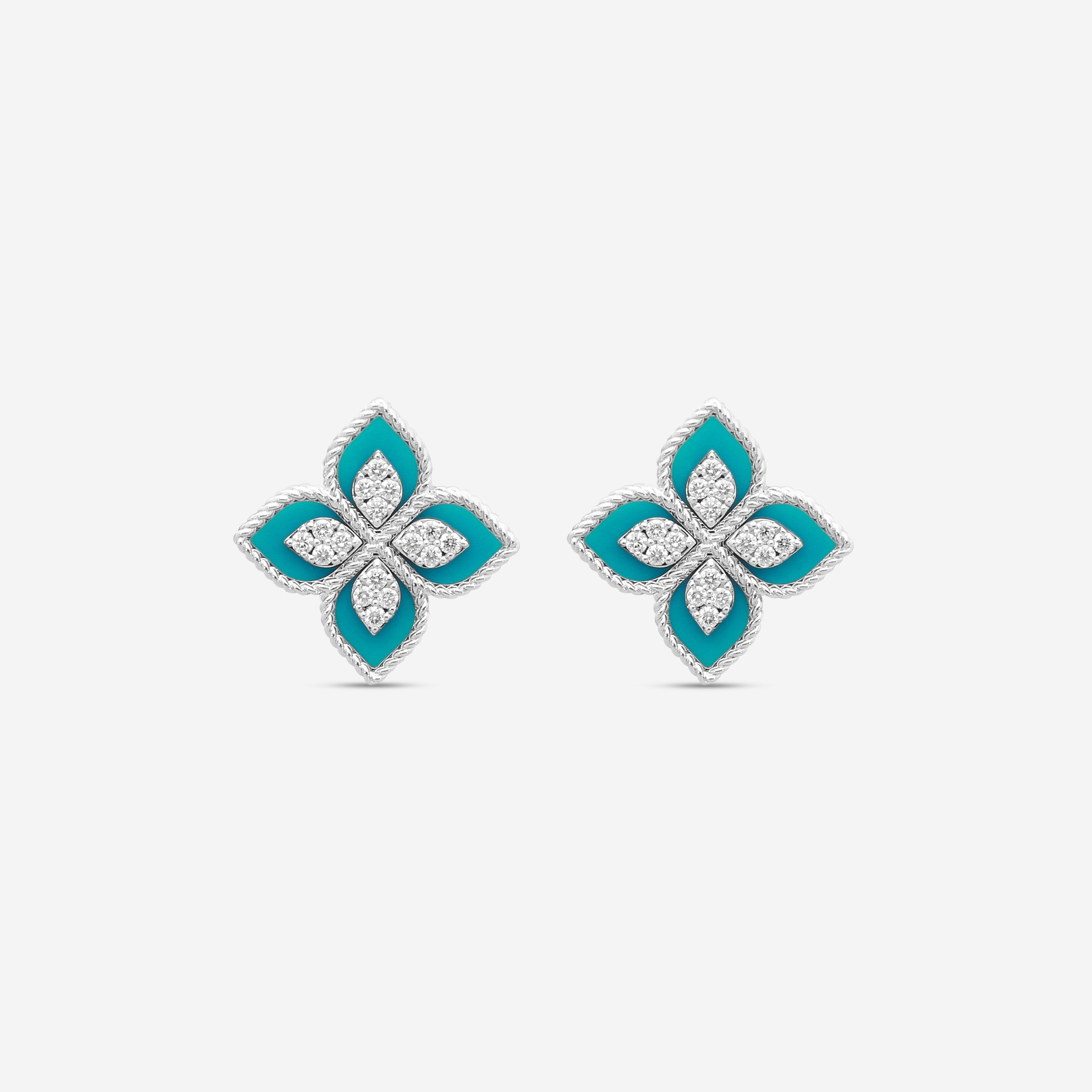 Roberto Coin Venetian Princess 18K White Gold Diamond and Turquoise Stud Earrings 8882784AWERXT