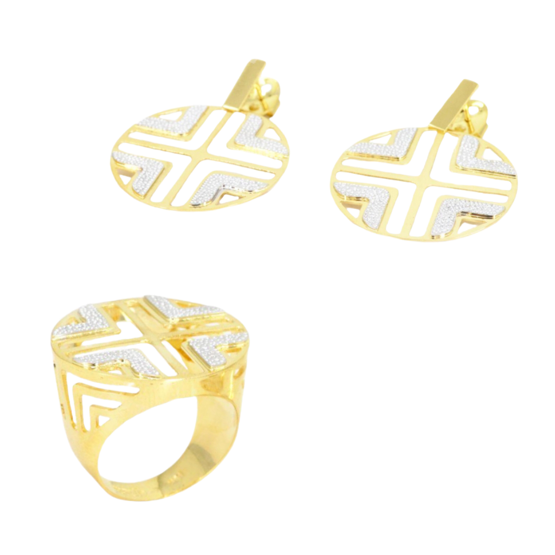 18K yellow gold set with minimalist openwork with pieces in pavé and rhodium-plated finish. CHS-30517 / CHA-30518