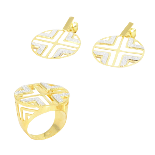 18K yellow gold set with minimalist openwork with pieces in pavé and rhodium-plated finish. CHS-30517 / CHA-30518