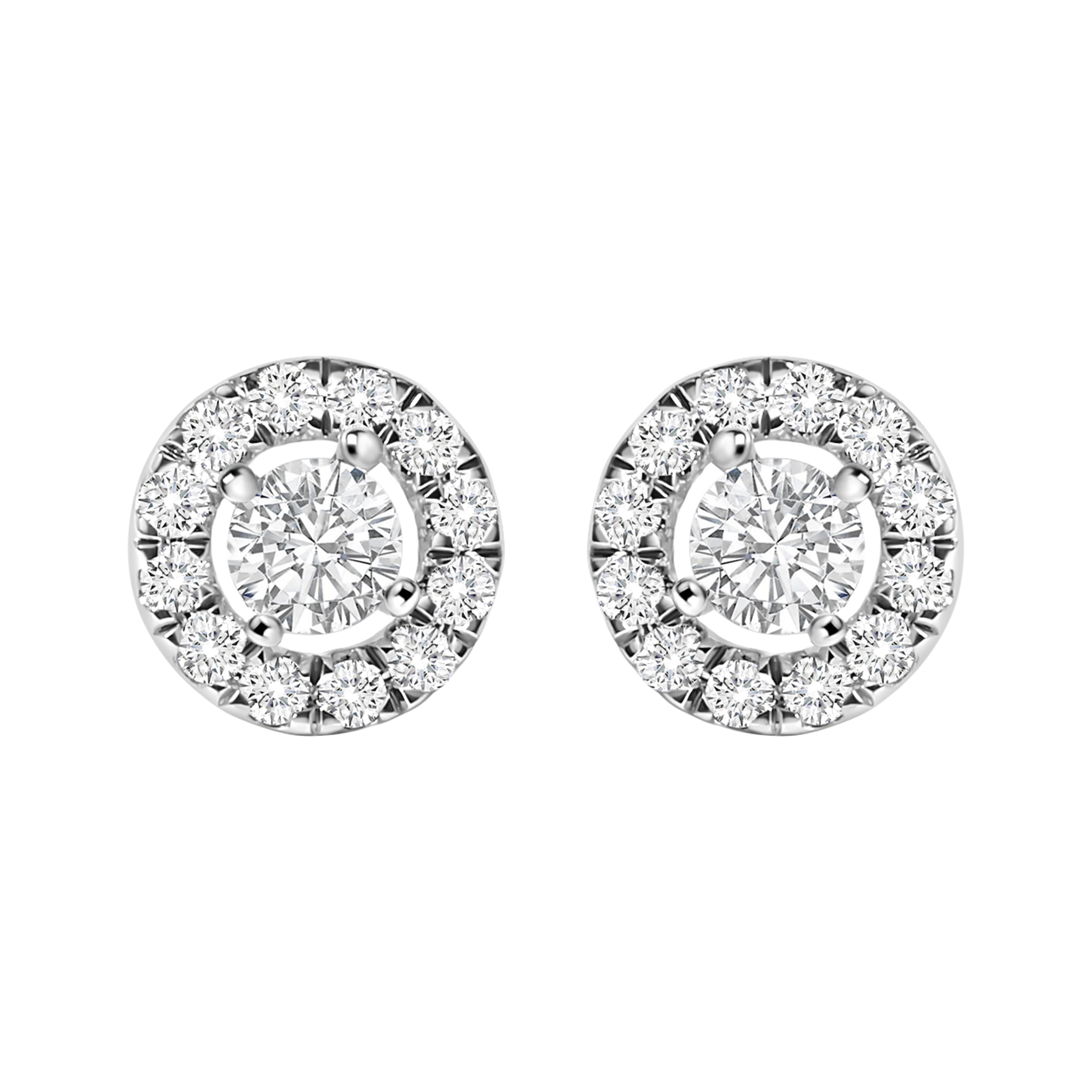 14K White Gold 3/4 Cttw Lab-Grown Diamond Floating Halo Stud Earring (F-G Color, VS1-VS2 Clarity)