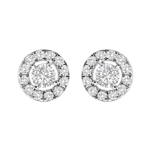 14K White Gold 3/4 Cttw Lab-Grown Diamond Floating Halo Stud Earring (F-G Color, VS1-VS2 Clarity)