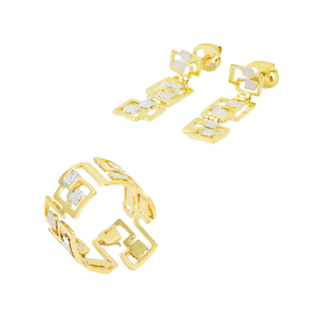 18K yellow gold set with geometric minimalist openwork and details in pavé and rhodium plating.; CHS-30414 / CHA-30415