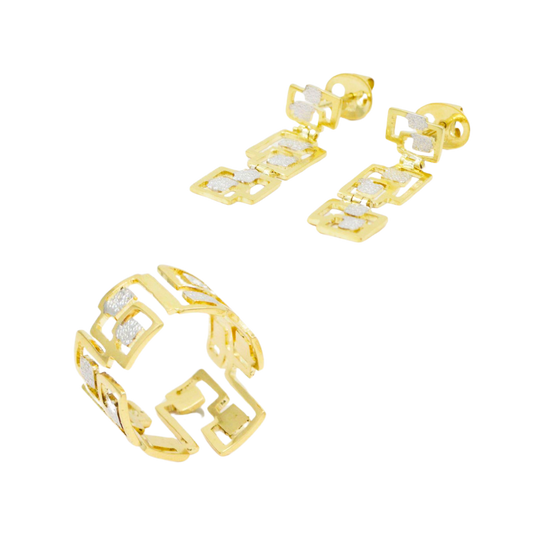 18K yellow gold set with geometric minimalist openwork and details in pavé and rhodium plating.; CHS-30414 / CHA-30415