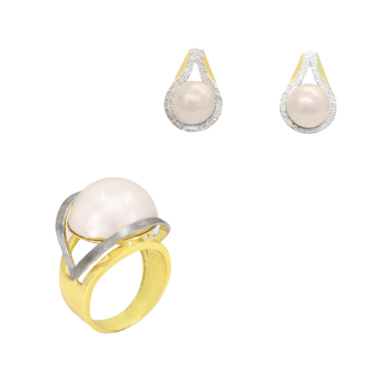 18K yellow gold set with light pink mabe pearl, with rhodium-plated details. CHS-31605 / ADAA-3058