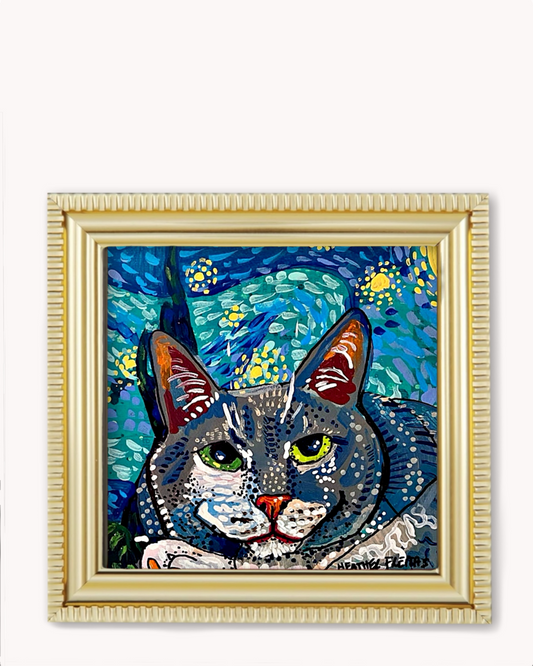 Starry Night Cat Framed Magnet ( Medium )