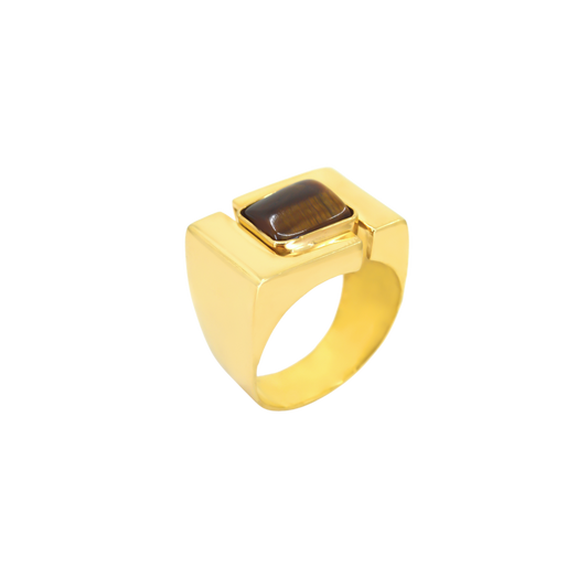 Ring in 18K yellow gold, with central tiger eye stone. H-38