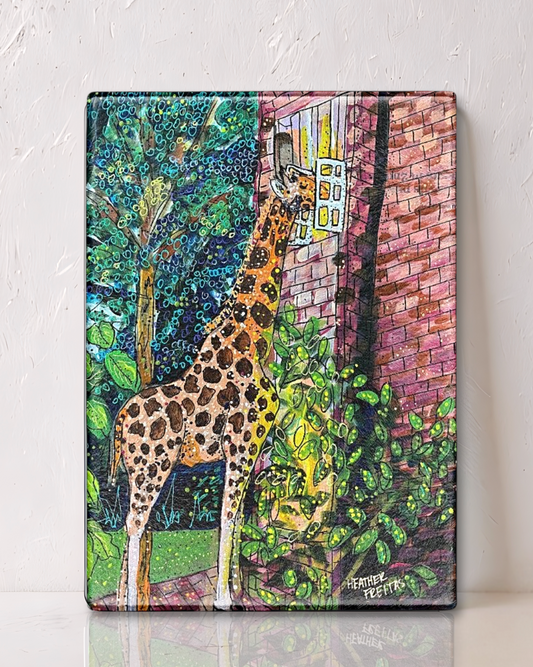 Twilight Snack Giraffe Glass Cutting Board Trivet
