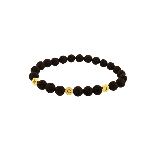 Volcanic stone bracelet with interlocking chips in 18K yellow gold, with personalized engraving.; CHP-27316