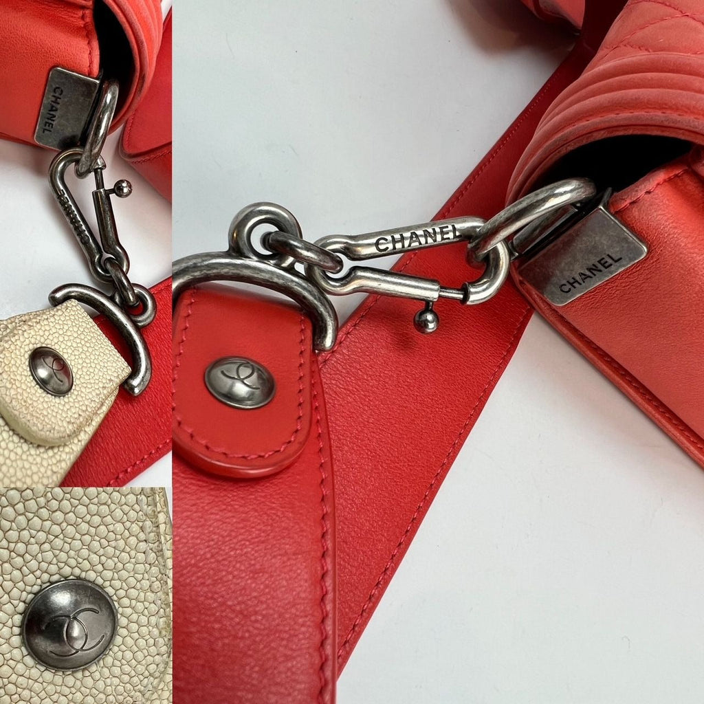 CHANEL Lambskin Quilted Medium Boy Red Flap Bag
