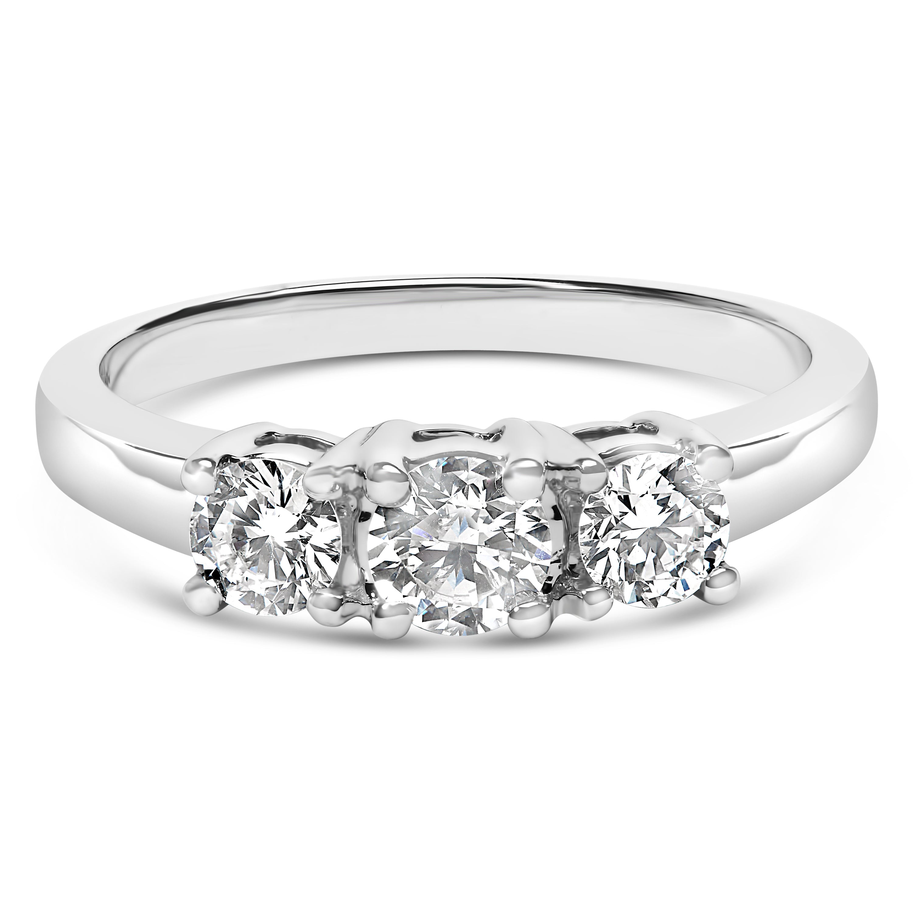 14K White Gold  3/4 Cttw Lab Grown Diamond 3 Stone Ring Band (F-G Color, VS2-SI1 Clarity)- Size 7