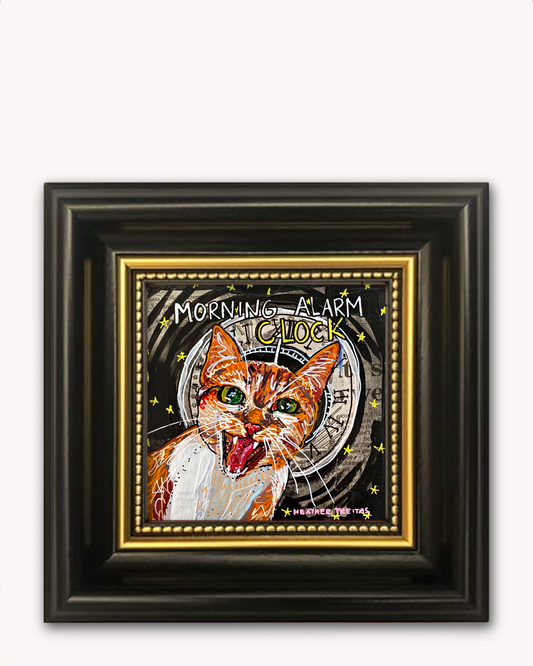 Morning Alarm Clock Cat Framed Magnet ( Medium )