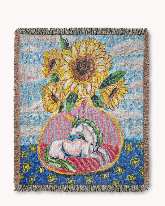 Dawn To Dusk Unicorn Sunflower Vase Woven Blanket