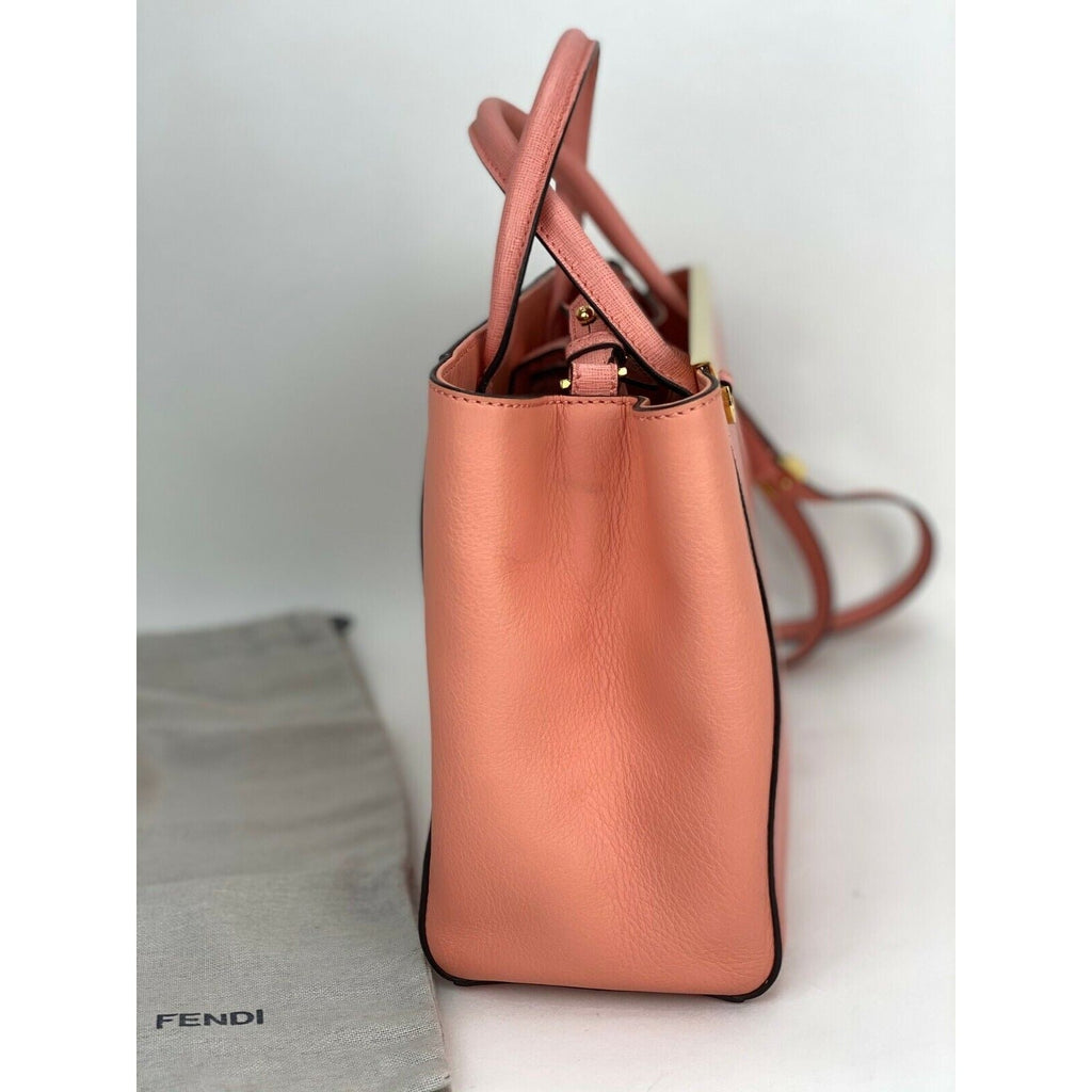 Fendi Vitello Elite Flamingo Petite 2Jours Pink Tote Shoulder Crossbody Bag
