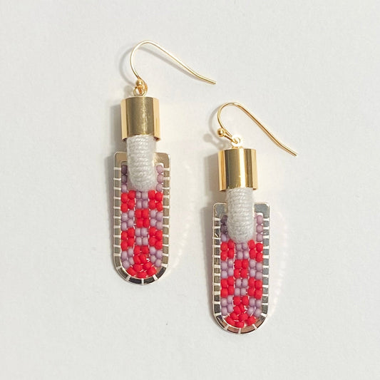 Checkered Geometric Earrings in Poppy/Mauve