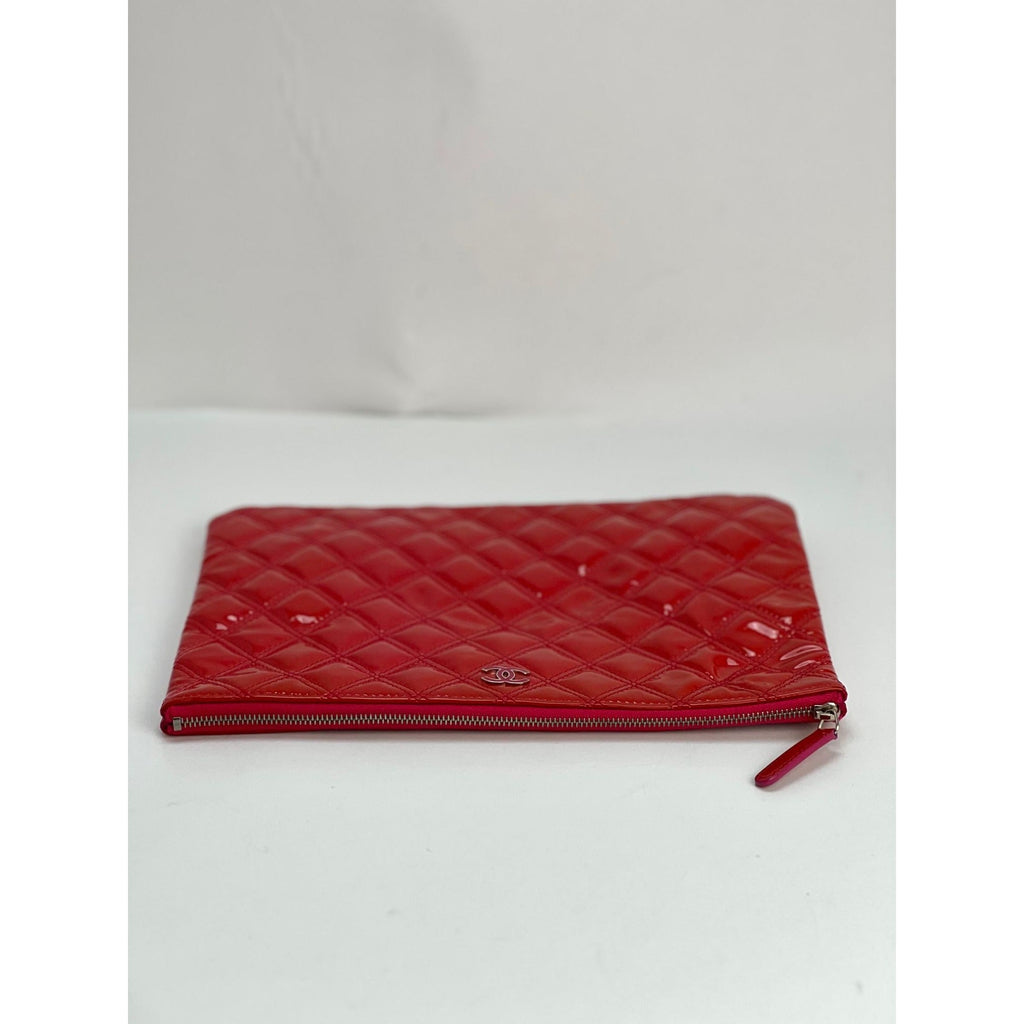 Chanel Patent Quilted Medium Cosmetic Case Dark Pink