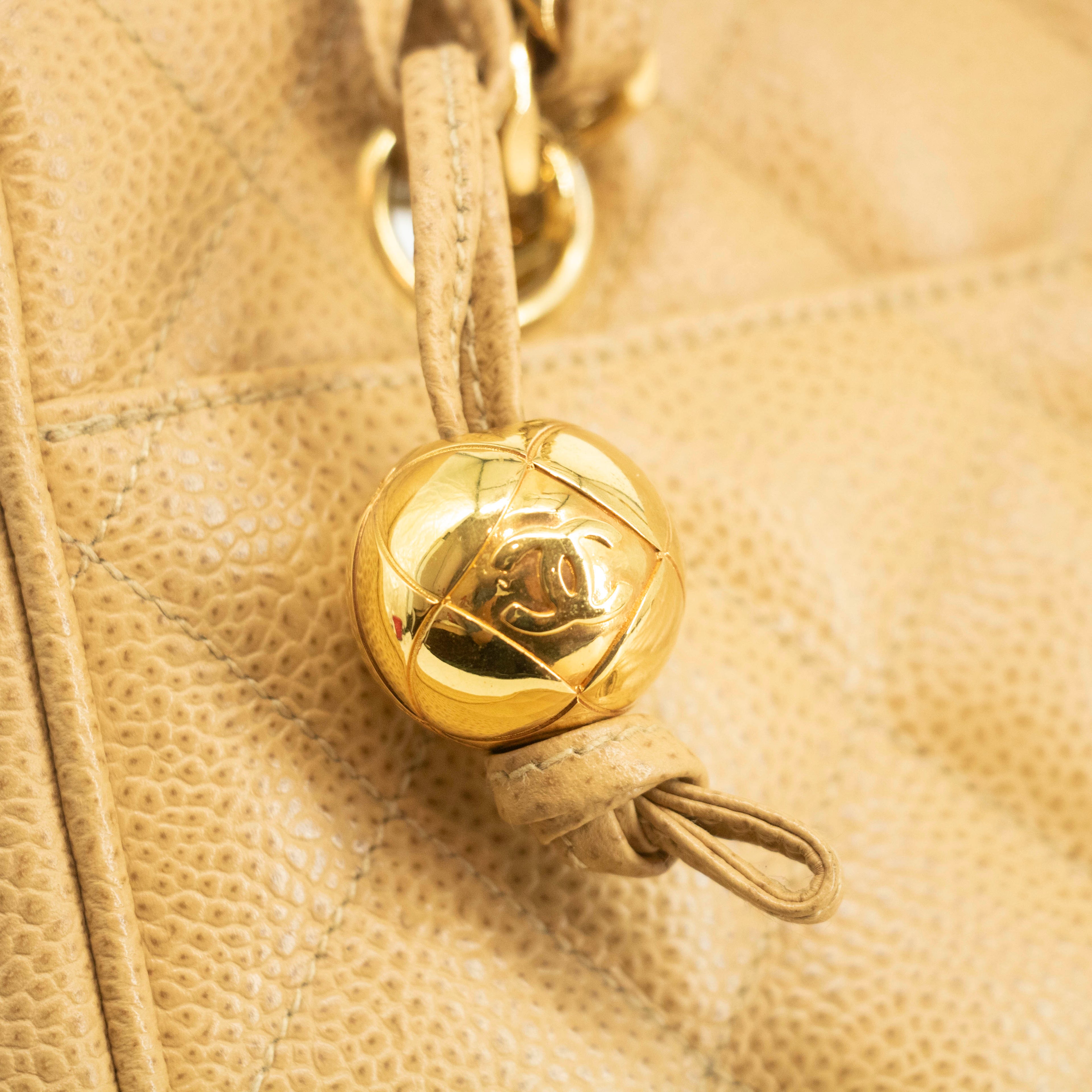 Chanel Beige Caviar Skin Quilted Matelase Shoulder Bag #3971