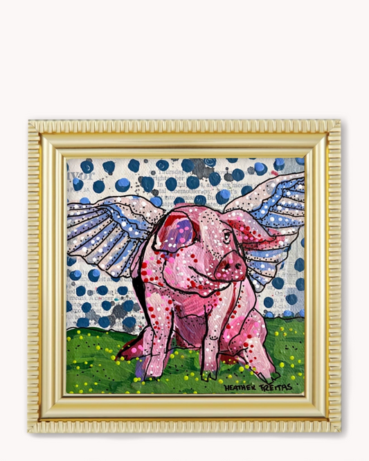 Polka Dot Flying Pig Framed Magnet ( Medium )