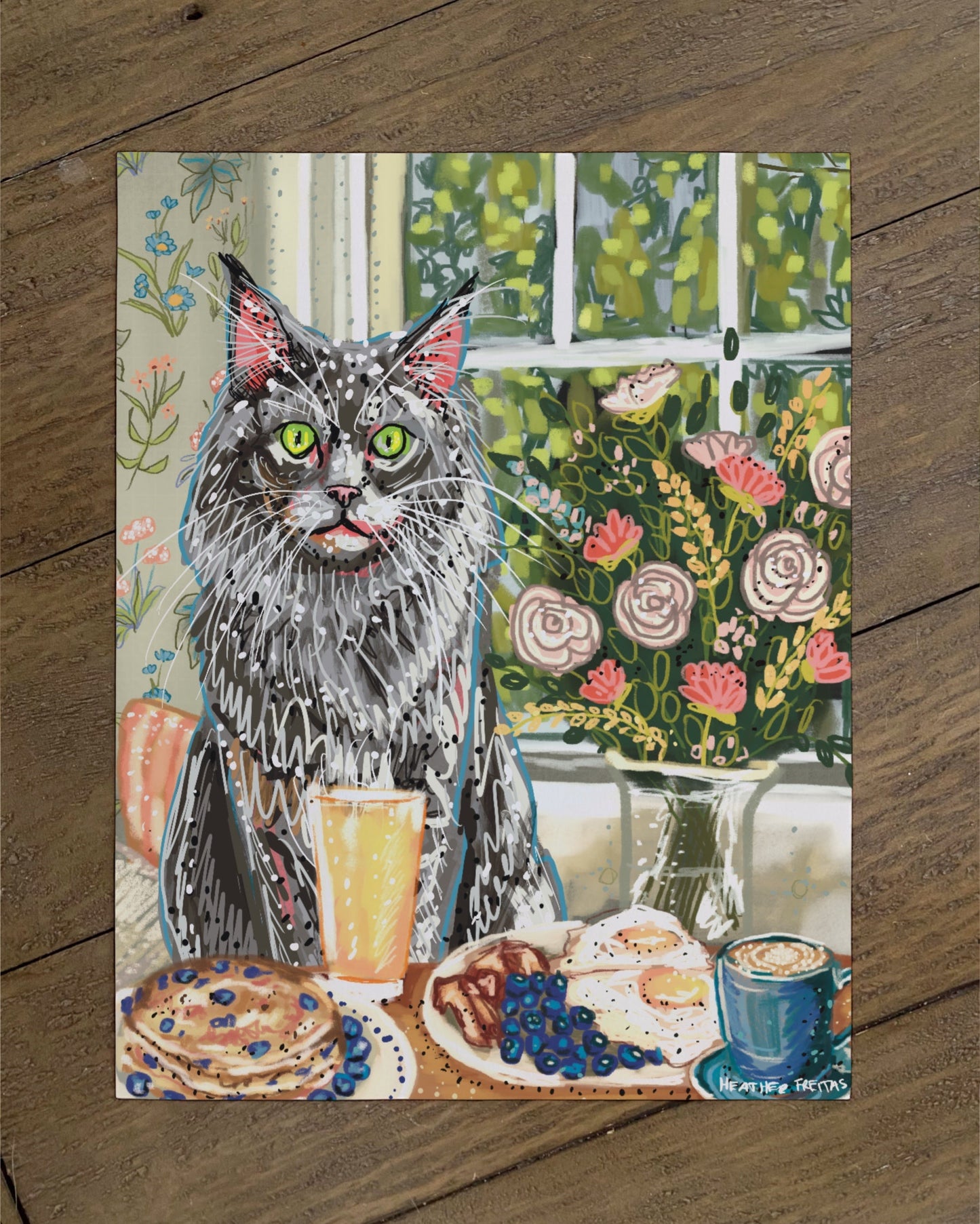 Long Hair Grey Cat - Build Your Pet Portrait Paper Print