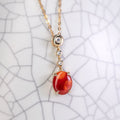 Red Color Mexican Egg Fire Opal Diamond Necklace 18K Yellow Gold
