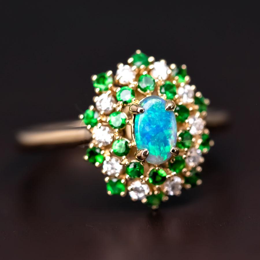 Fireworks - Black Opal & Diamond Engagement Ring 18K Yellow Gold