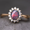 The Modern Classic - Black Opal Diamond Halo Engagement Ring 18K Yellow Gold