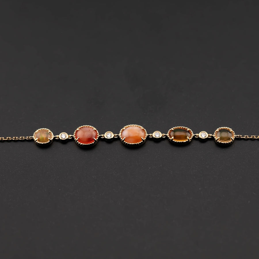 Beautiful Mexican Fire Opal Diamond Bracelet in 18K Yellow Gold