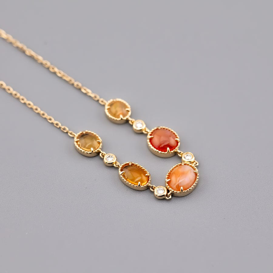 Beautiful Mexican Fire Opal Diamond Bracelet in 18K Yellow Gold