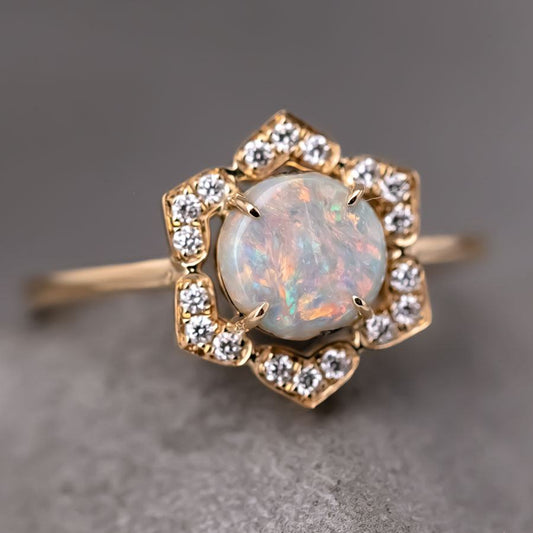 In My Heart - Boulder Opal Diamond Engagement Ring 18K Yellow Gold