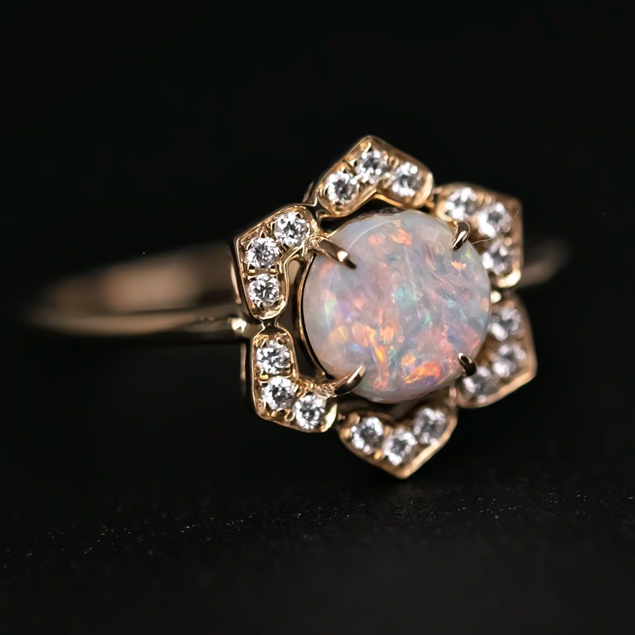 In My Heart - Boulder Opal Diamond Engagement Ring 18K Yellow Gold