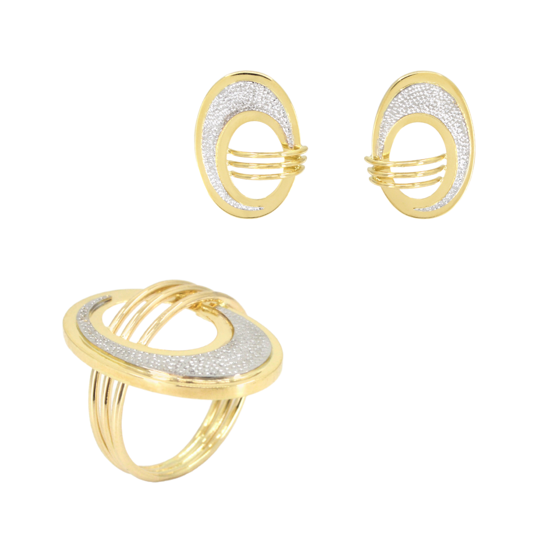 18K yellow gold set with a composition of threads and pavé details. CHS-31502 / CHA-31503