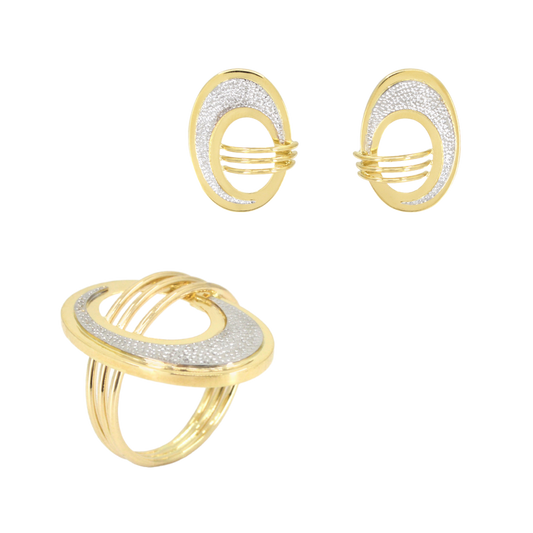 18K yellow gold set with a composition of threads and pavé details. CHS-31502 / CHA-31503