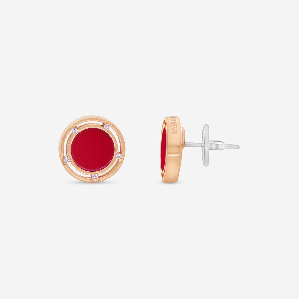 Damiani D. Side 18K Rose & White Gold Diamond & Red Stone Stud Earrings 20086728