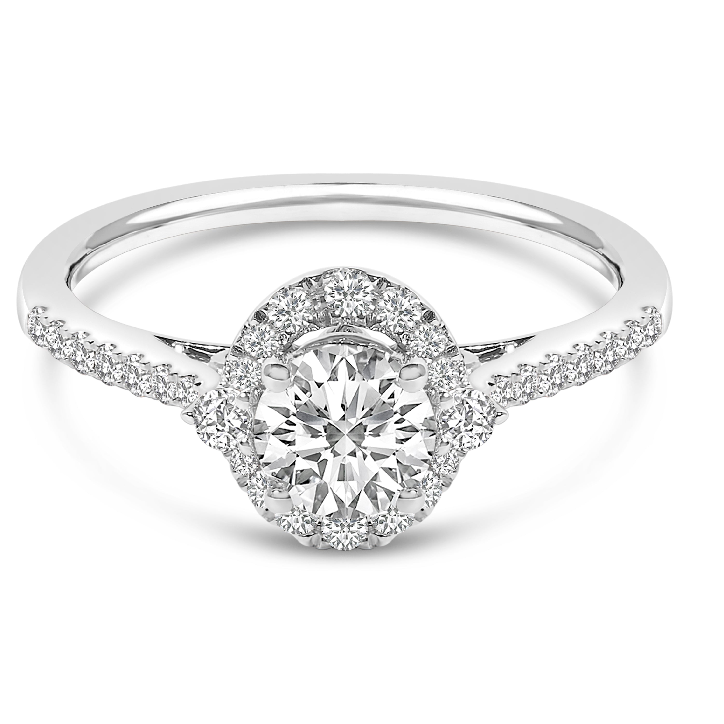 14K White Gold 1.00 Cttw Lab-Grown Diamond Oval Shaped Halo Engagement Ring (F-G Color, VS1-VS2 Clarity) - Ring Size 7